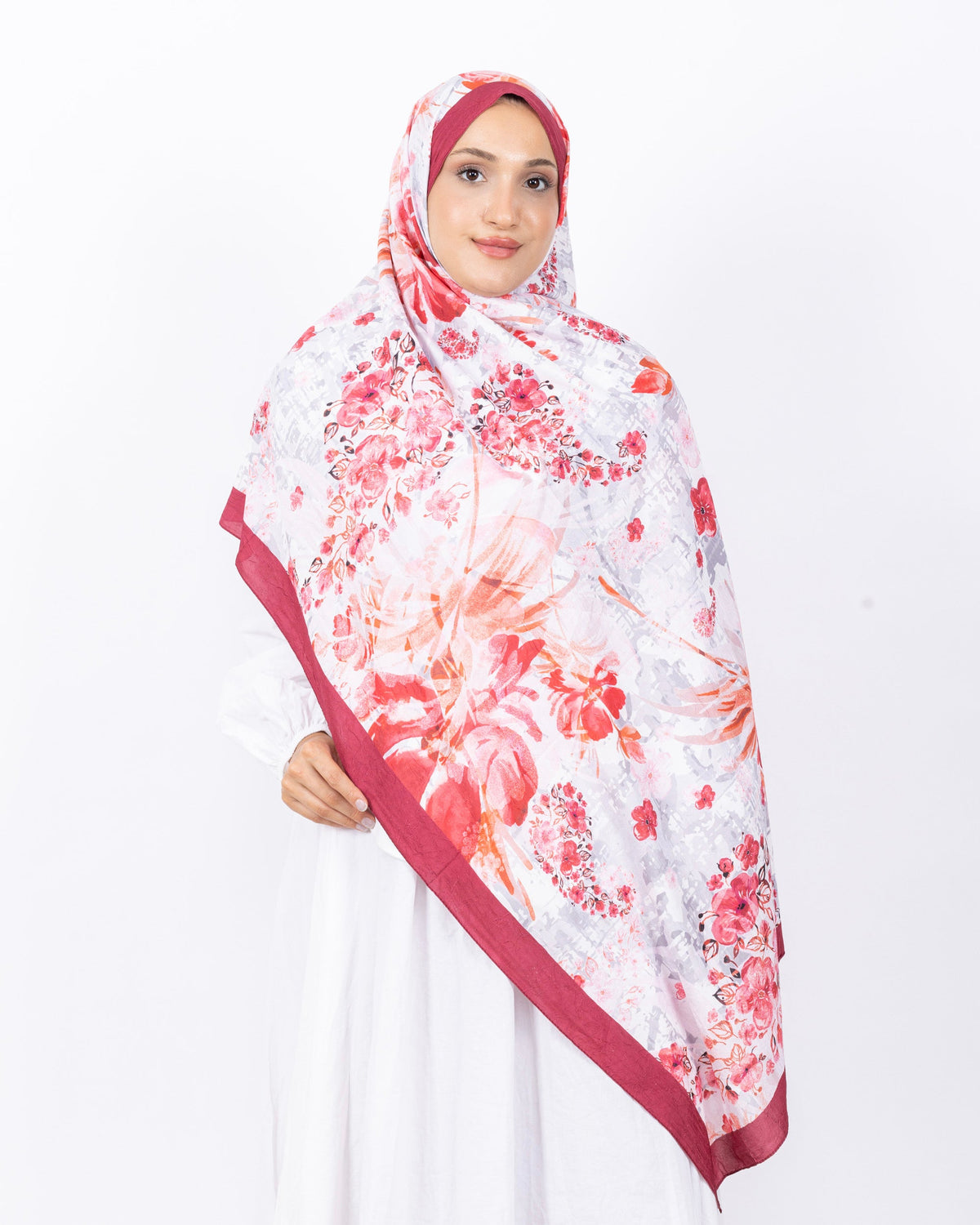 Mikro Bambu Kraş Şal D029 Açık Bordo, çiçekli desenli, 75 × 185 cm şal – görsel 2