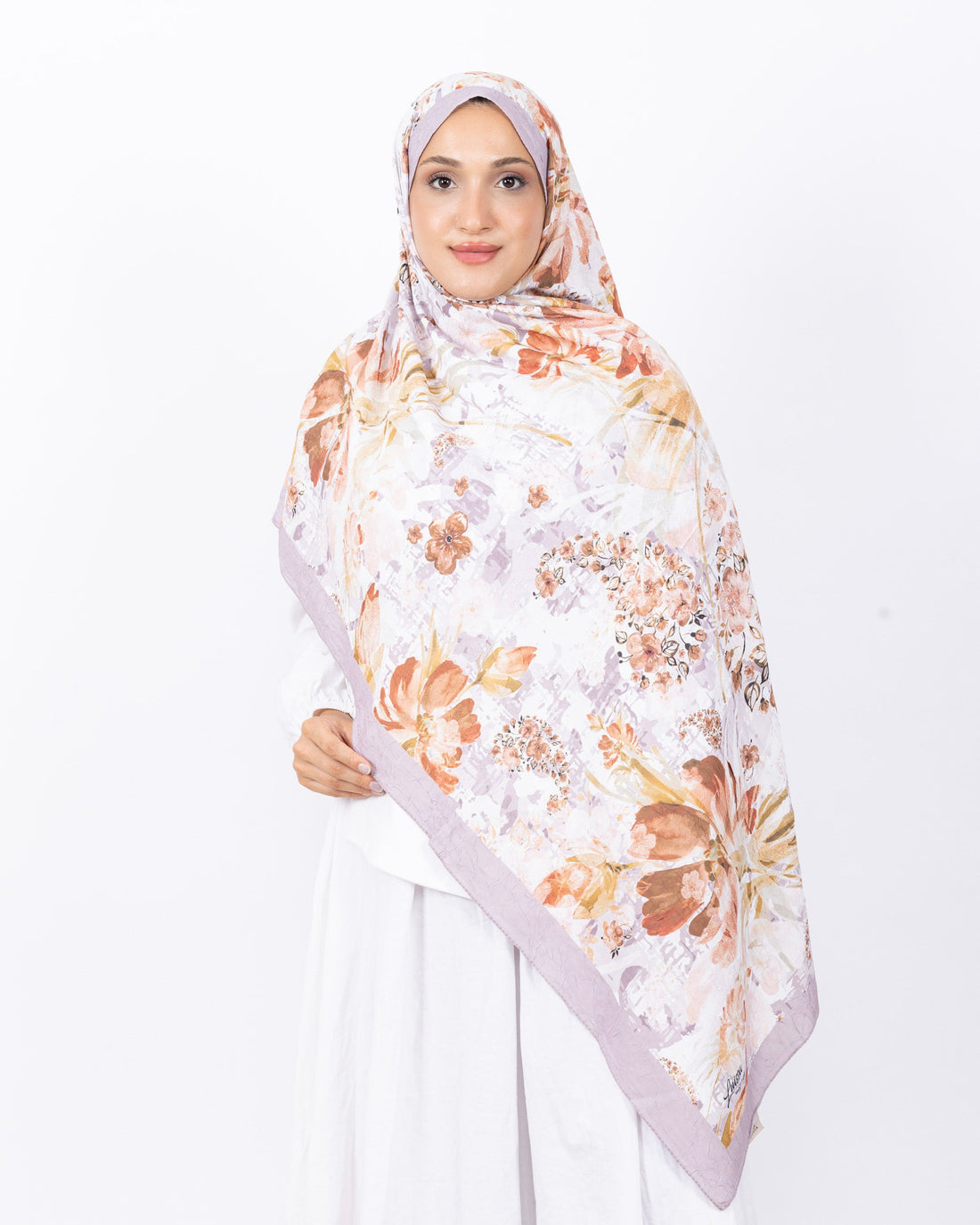 Mikro Bambu Kraş Şal D029 Pudra, çiçekli desenli, 75 × 185 cm şal – görsel 2