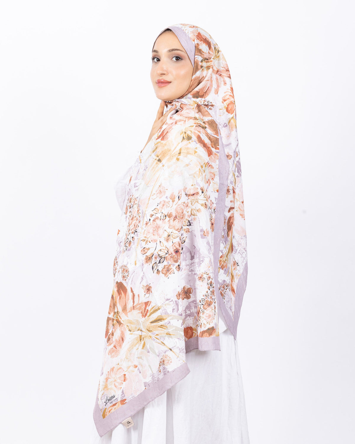 Mikro Bambu Kraş Şal D029 Pudra, çiçekli desenli, 75 × 185 cm şal – görsel 1