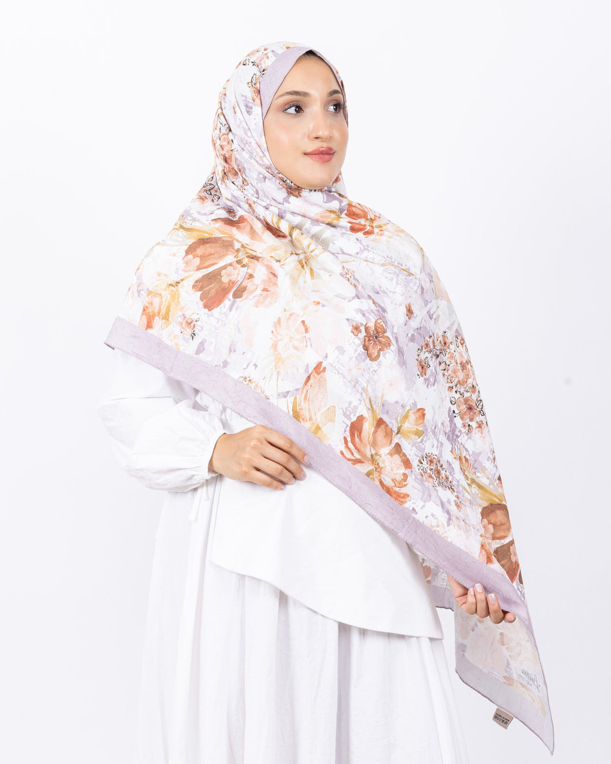 Mikro Bambu Kraş Şal D029 Pudra, çiçekli desenli, 75 × 185 cm şal – görsel 3