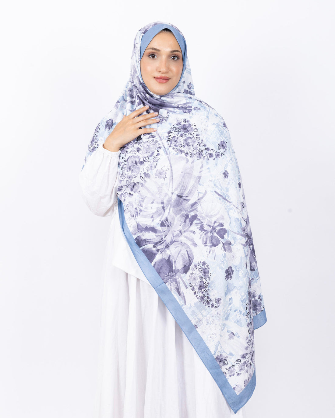 Mikro Bambu Kraş Şal D029 Mavi, çiçekli desenli, 75 × 185 cm şal – görsel 2