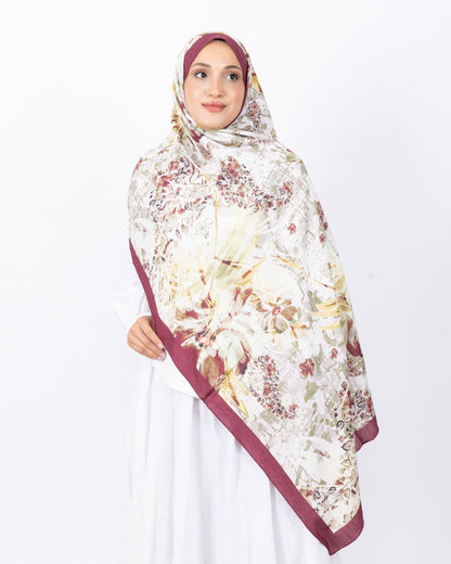 Mikro Bambu Kraş Şal D029 Bordo, çiçekli desenli, 75 × 185 cm şal – görsel 2