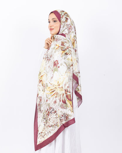 Mikro Bambu Kraş Şal D029 Bordo, çiçekli desenli, 75 × 185 cm şal – görsel 3