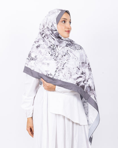 Mikro Bambu Kraş Şal D029 Vizon, çiçekli desenli, 75 × 185 cm şal – görsel 1