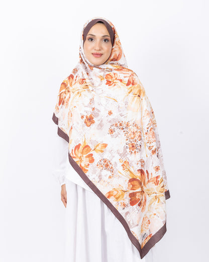 Mikro Bambu Kraş Şal D029 Kahverengi, çiçekli desenli, 75 × 185 cm şal – görsel 2