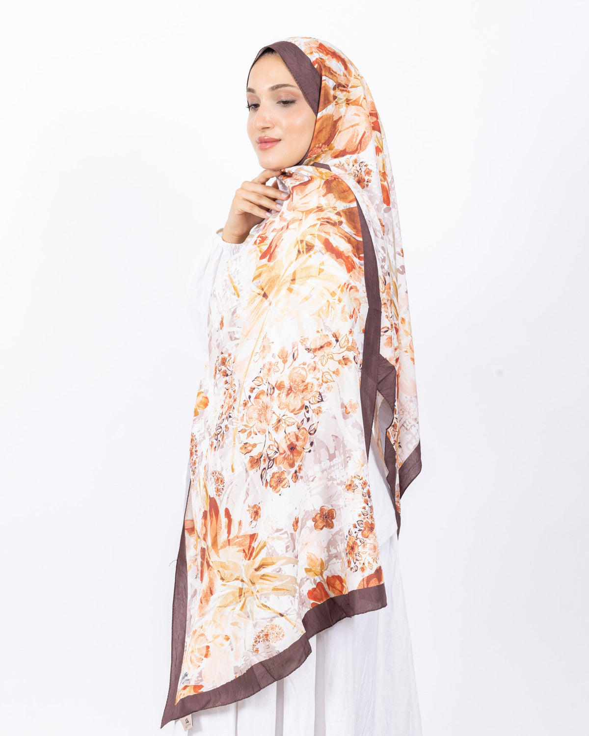 Mikro Bambu Kraş Şal D029 Kahverengi, çiçekli desenli, 75 × 185 cm şal – görsel 3