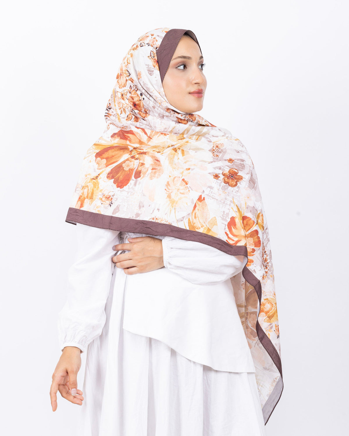 Mikro Bambu Kraş Şal D029 Kahverengi, çiçekli desenli, 75 × 185 cm şal – görsel 1