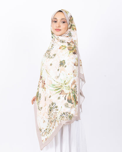 Mikro Bambu Kraş Şal D029 Bej, çiçekli desenli, 75 × 185 cm şal – görsel 2