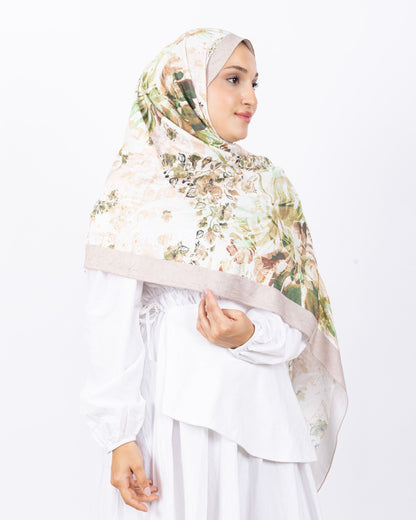 Mikro Bambu Kraş Şal D029 Bej, çiçekli desenli, 75 × 185 cm şal – görsel 3