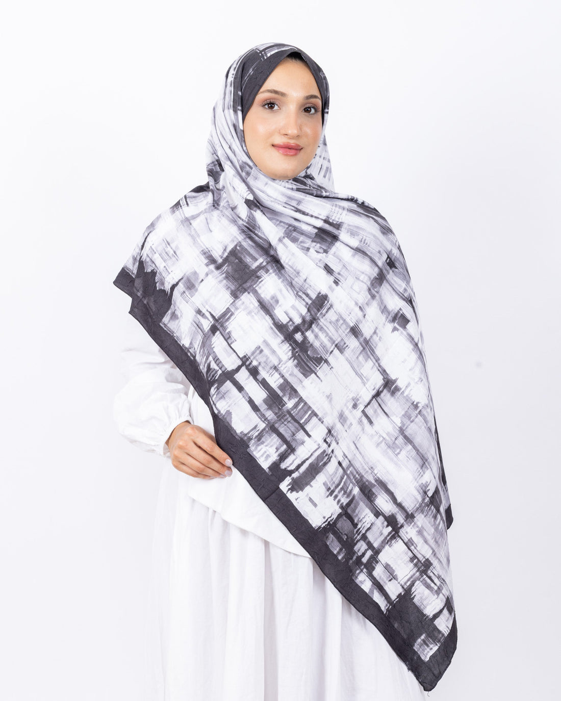 Mikro Bambu Kraş Şal D028 Siyah-Gri, 75 × 185 cm şal – görsel 2