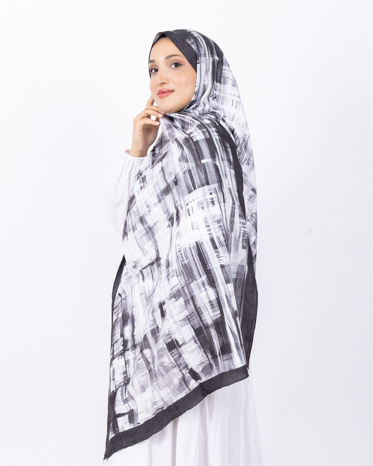 Mikro Bambu Kraş Şal D028 Siyah-Gri, 75 × 185 cm şal – görsel 1