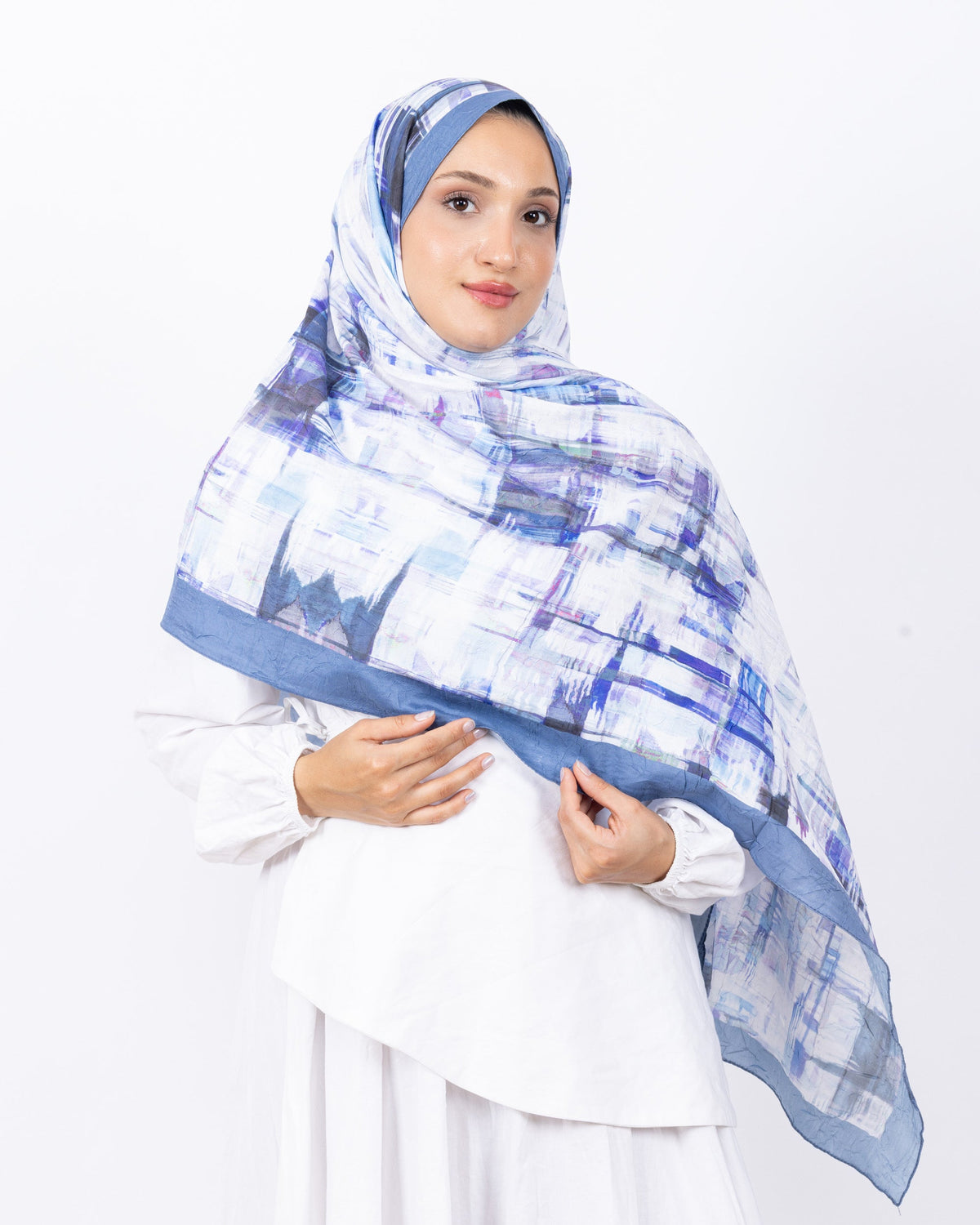 Mikro Bambu Kraş Şal D028 Mavi, 75 × 185 cm şal – görsel 1