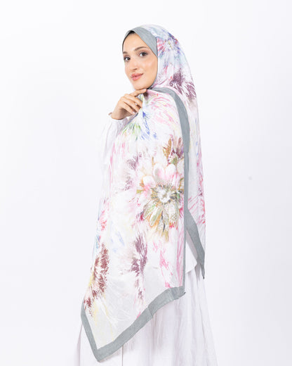 Mikro Bambu Kraş Şal D027 Su Yeşili, çiçekli desenli, 75 × 185 cm şal – görsel 3