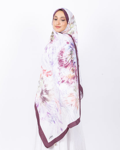 Mikro Bambu Kraş Şal D027 Mürdüm-Fuşya, çiçekli desenli, 75 × 185 cm şal – görsel 3