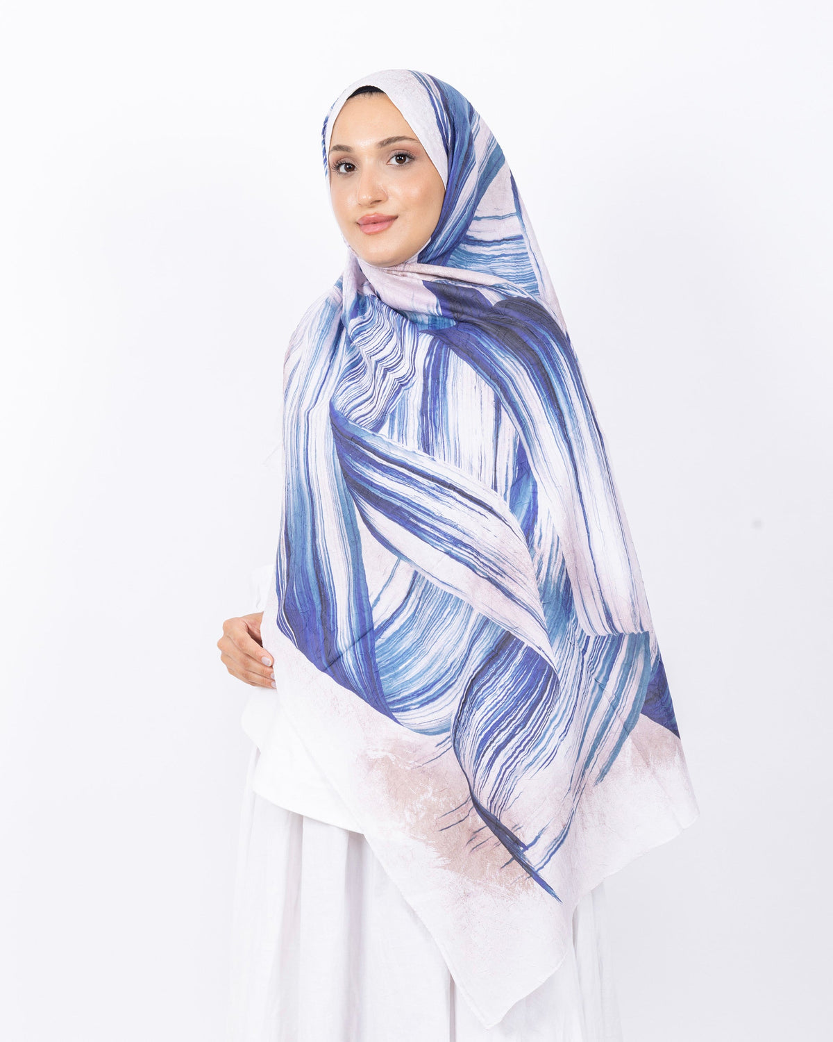 Mikro Bambu Kraş Şal D035 Lacivert-Bej, 75 × 185 cm şal – görsel 2