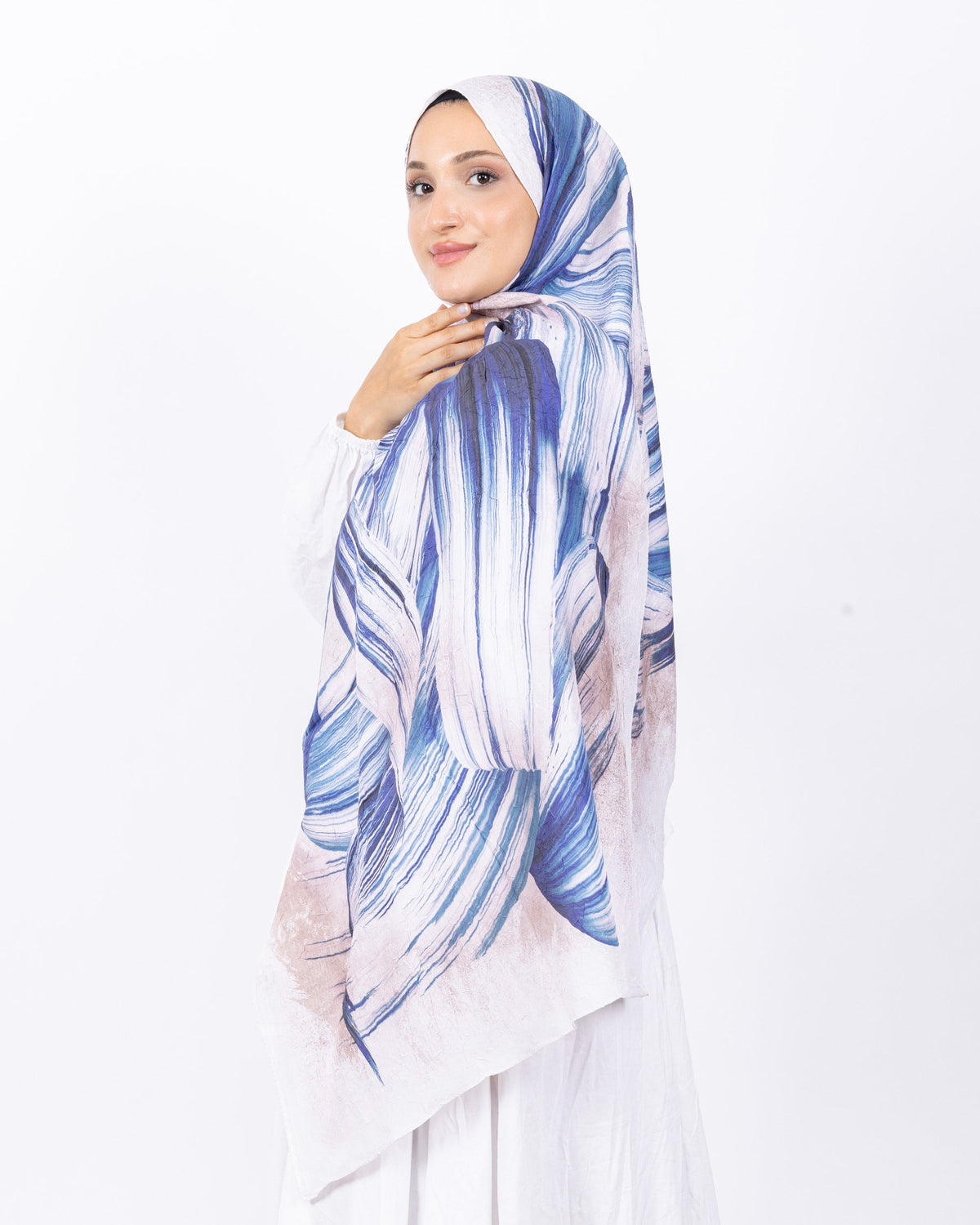 Mikro Bambu Kraş Şal D035 Lacivert-Bej, 75 × 185 cm şal – görsel 3