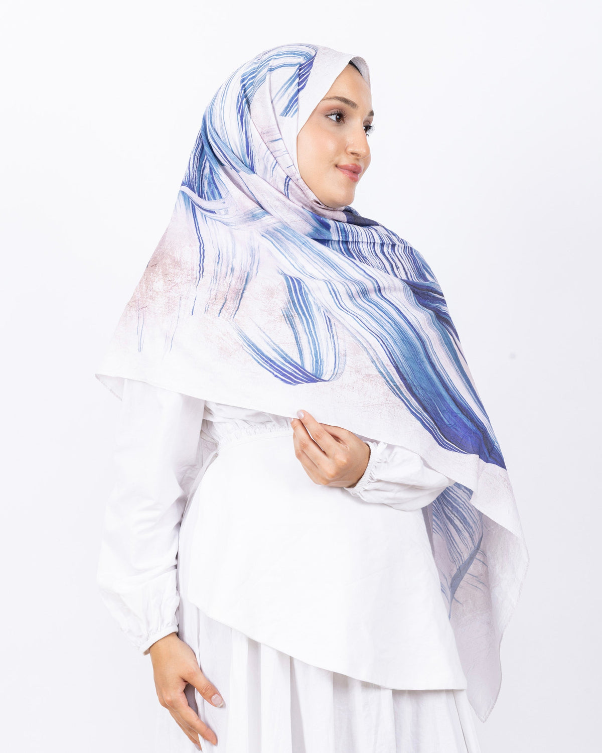 Mikro Bambu Kraş Şal D035 Lacivert-Bej, 75 × 185 cm şal – görsel 4