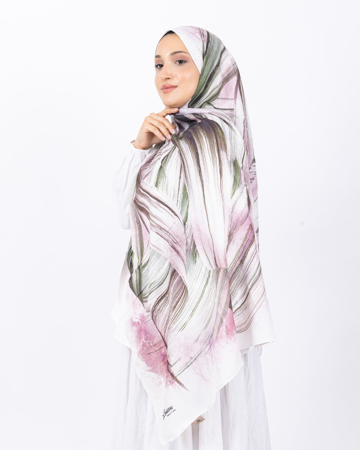 Mikro Bambu Kraş Şal D035 Haki Yeşili Pembe, 75 × 185 cm şal – görsel 3