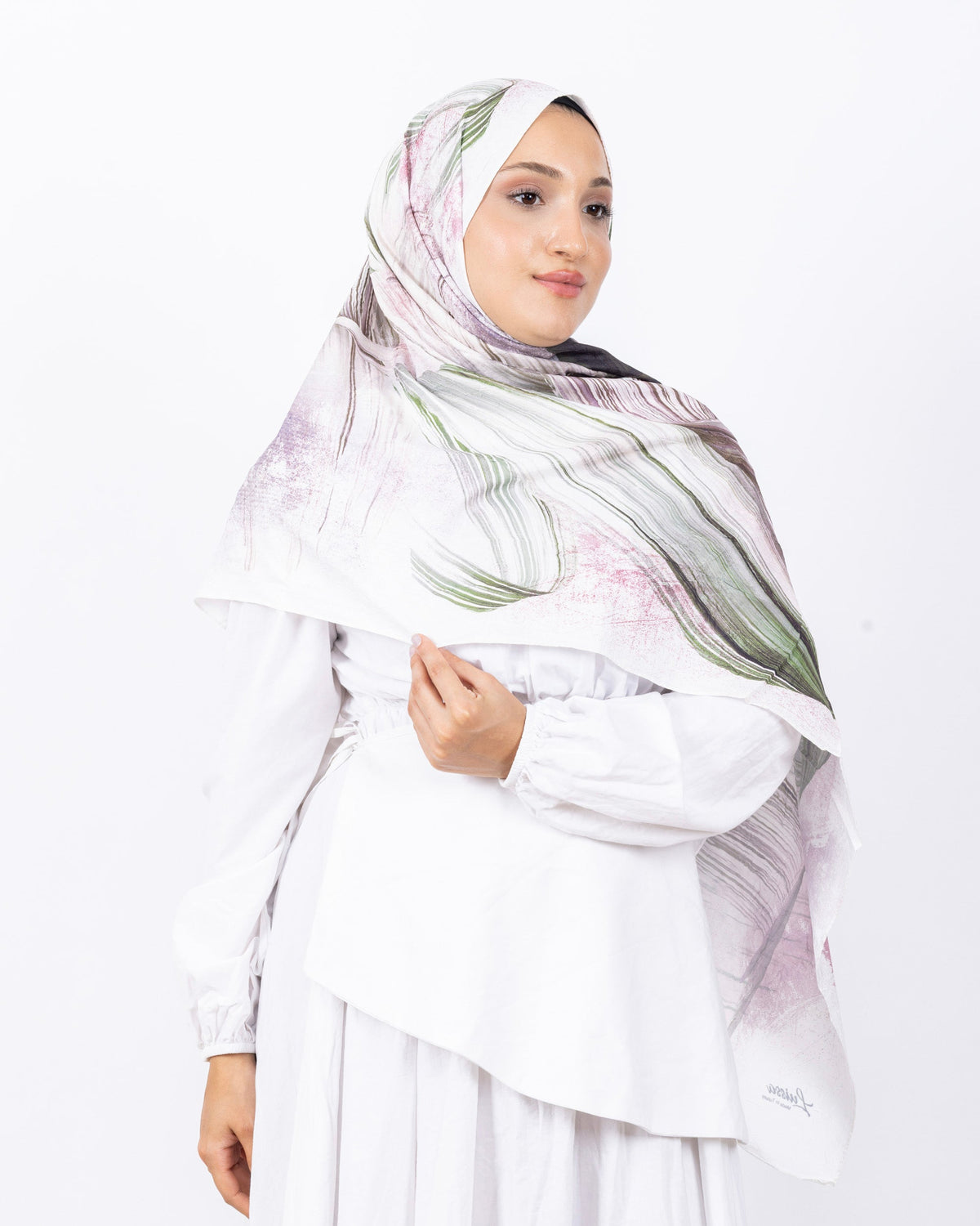 Mikro Bambu Kraş Şal D035 Haki Yeşili Pembe, 75 × 185 cm şal – görsel 1