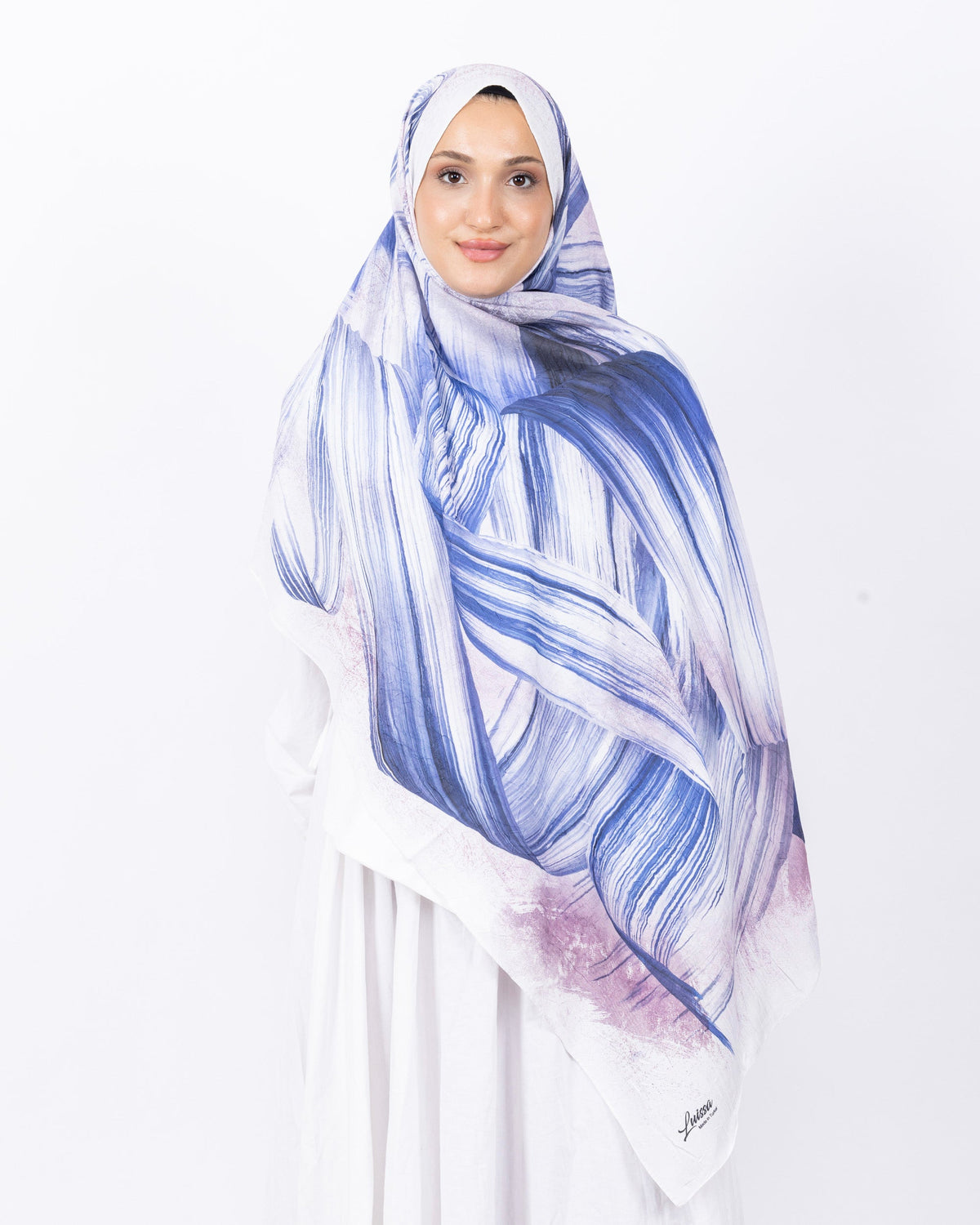 Mikro Bambu Kraş Şal D035 Mavi, 75 × 185 cm şal – görsel 1