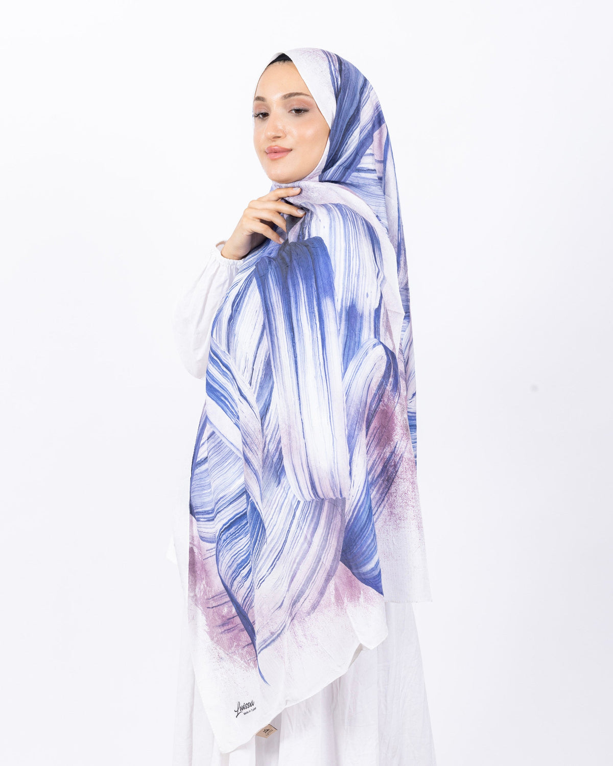 Mikro Bambu Kraş Şal D035 Mavi, 75 × 185 cm şal – görsel 2
