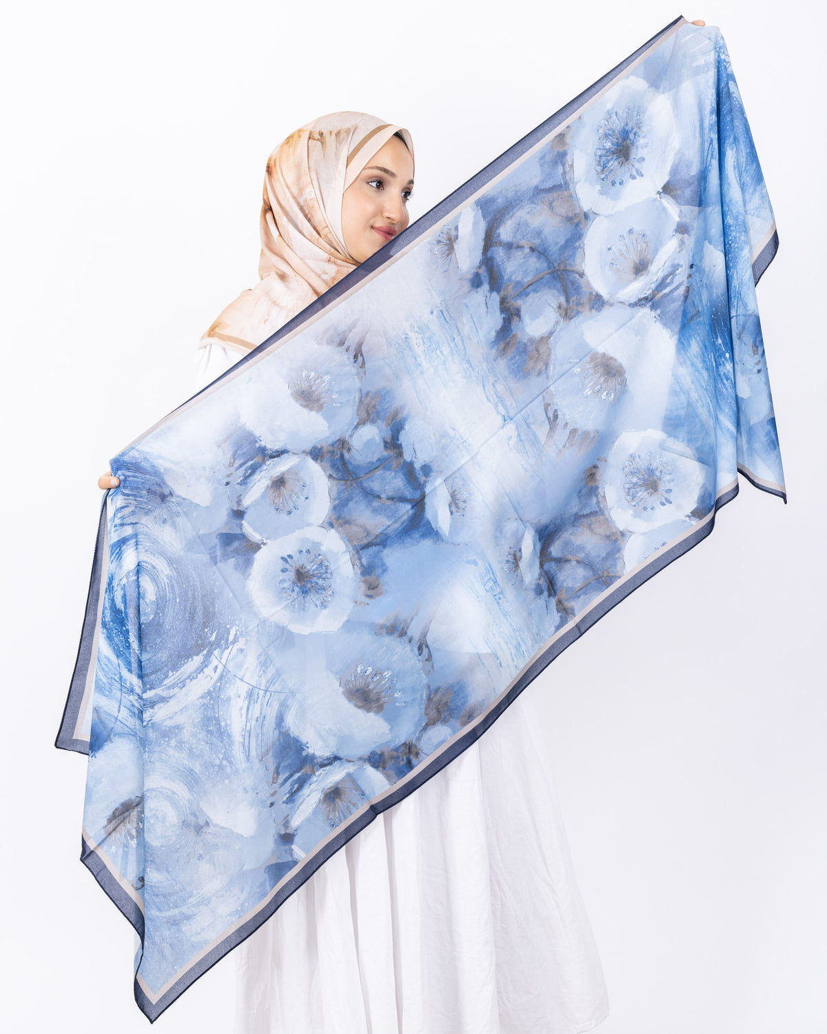 Fransız İpeği D018 Mürdüm, çiçekli desenli, 75 × 185 cm şal – görsel 5