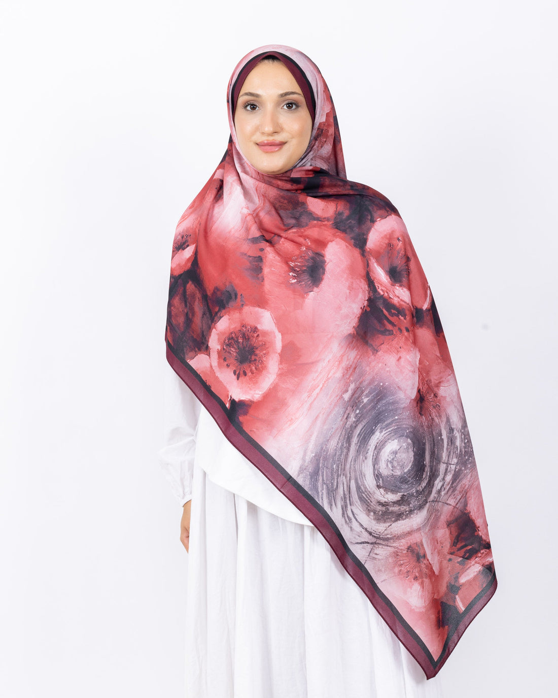 Fransız İpeği D018 Bordo, çiçekli desenli, 75 × 185 cm şal – görsel 2