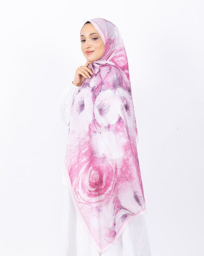 Fransız İpeği D018 Pembe, çiçekli desenli, 75 × 185 cm şal – görsel 2
