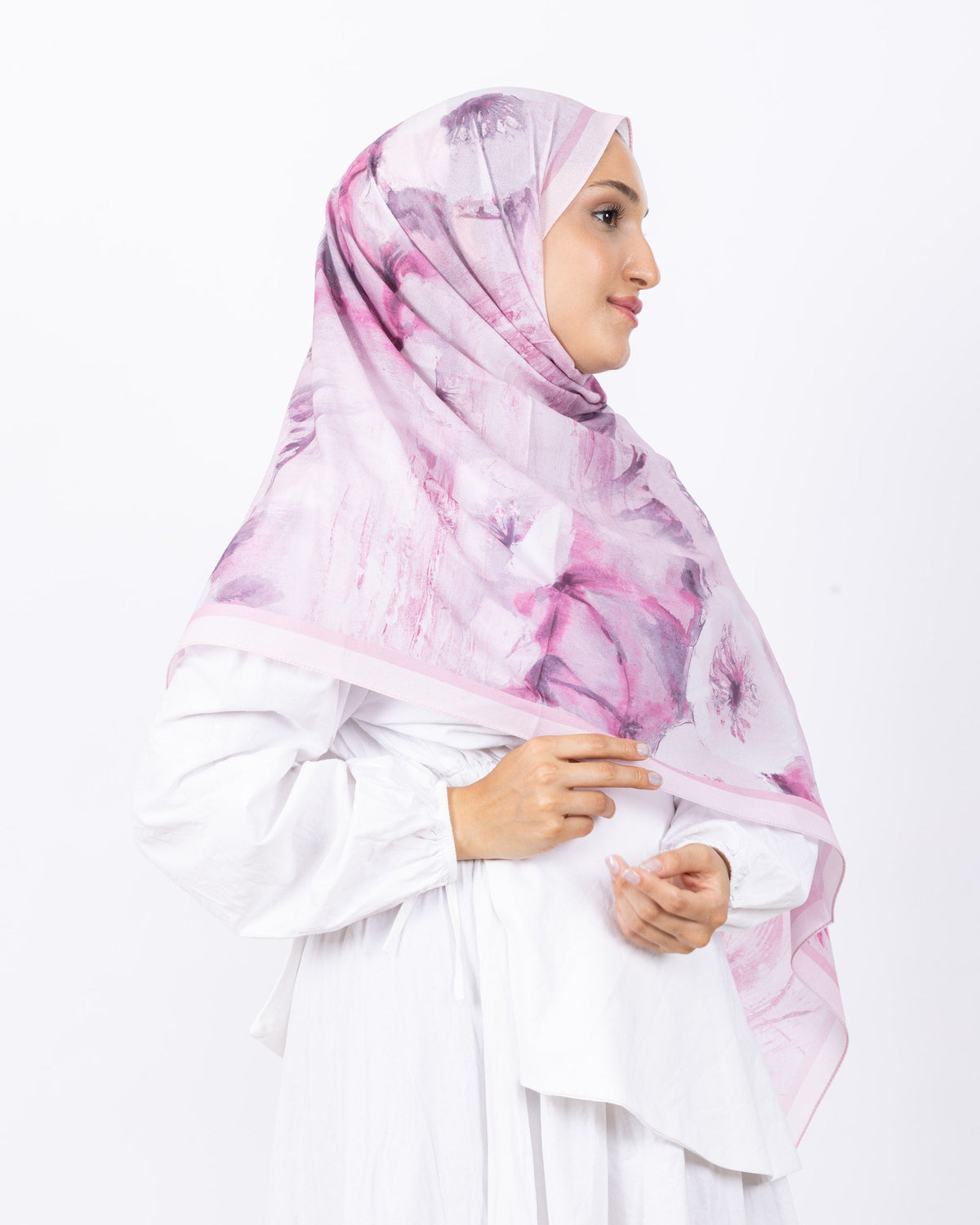 Fransız İpeği D018 Pembe, çiçekli desenli, 75 × 185 cm şal – görsel 3