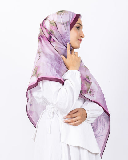 Fransız İpeği D018 Mürdüm, çiçekli desenli, 75 × 185 cm şal – görsel 1