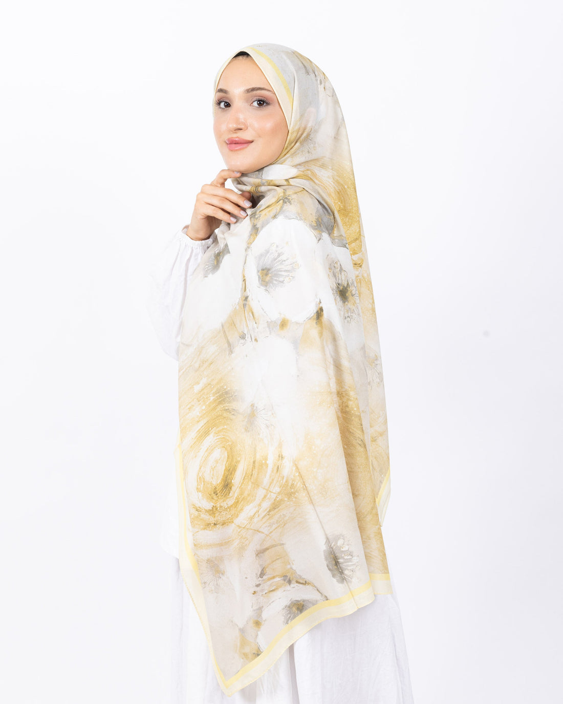 Fransız İpeği D018 Sarı, çiçekli desenli, 75 × 185 cm şal – görsel 1