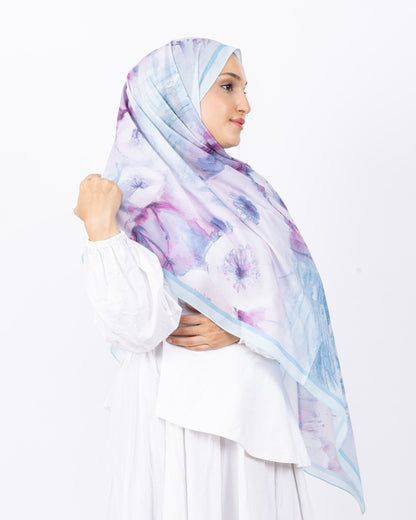 Fransız İpeği D018 Mavi, çiçekli desenli, 75 × 185 cm şal – görsel 3