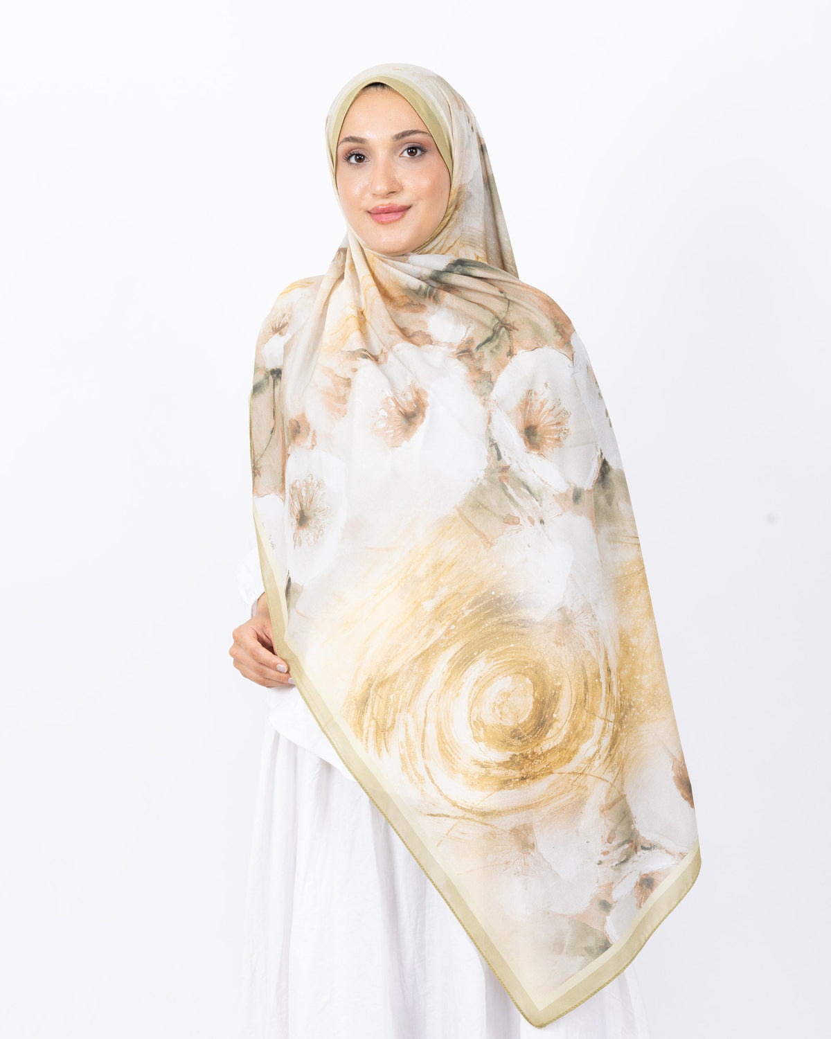 Fransız İpeği D018 Yeşil, çiçekli desenli, 75 × 185 cm şal – görsel 2