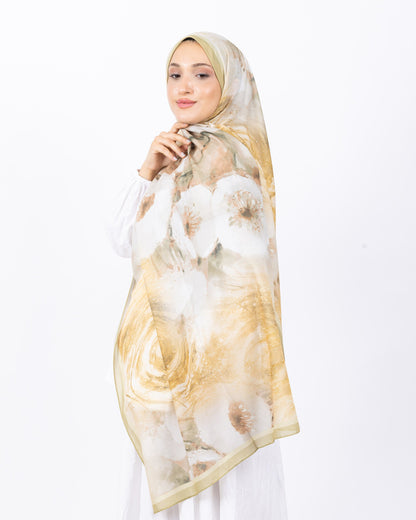 Fransız İpeği D018 Yeşil, çiçekli desenli, 75 × 185 cm şal – görsel 3