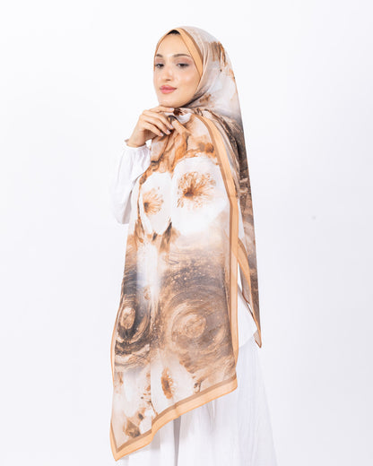 Fransız İpeği D018 Hardal Sarısı, çiçekli desenli, 75 × 185 cm şal – görsel 3