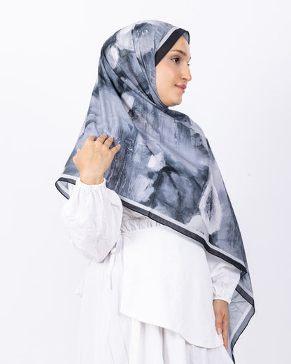 Fransız İpeği D018 Siyah-Gri, çiçekli desenli, 75 × 185 cm şal – görsel 3