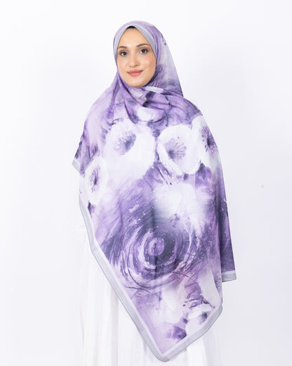 Fransız İpeği D018 Gri-Lila, çiçekli desenli, 75 × 185 cm şal – görsel 2