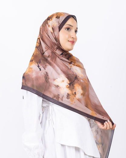 Fransız İpeği D017 Kahverengi, çiçekli desenli, 75 × 185 cm şal – görsel 4