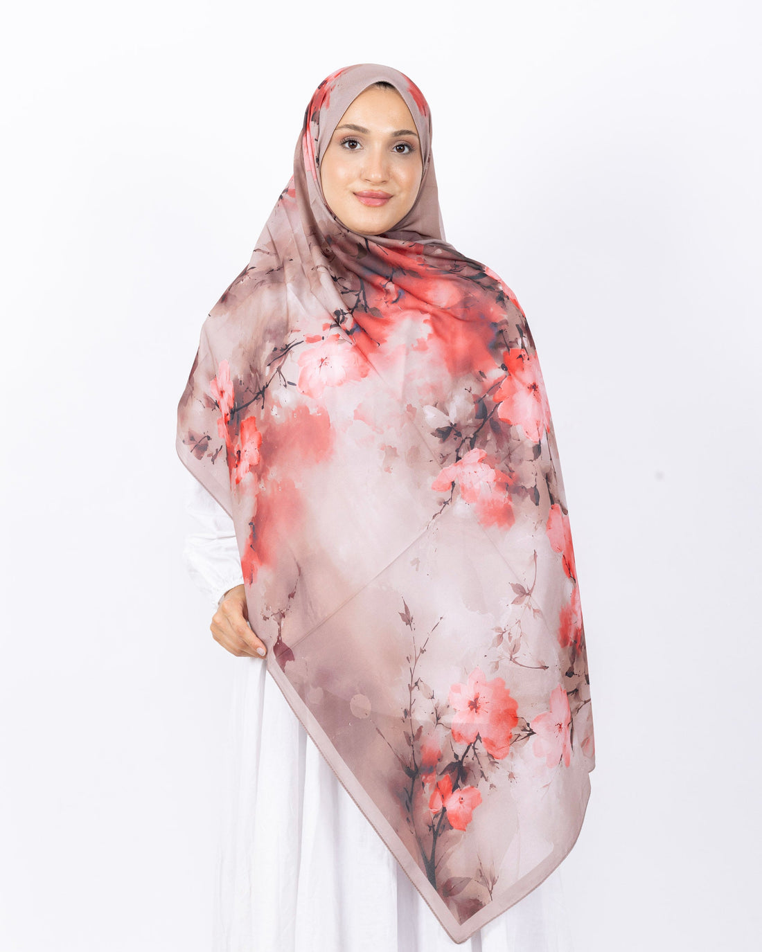Fransız İpeği D017 Açık Vizon, çiçekli desenli, 75 × 185 cm şal – görsel 2