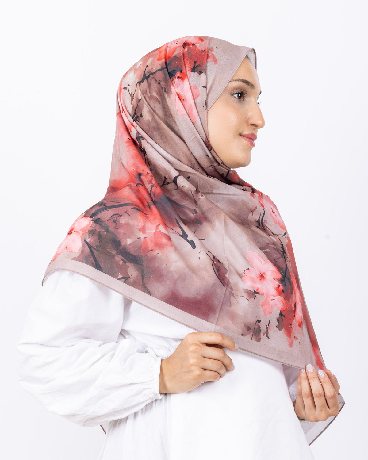 Fransız İpeği D017 Açık Vizon, çiçekli desenli, 75 × 185 cm şal – görsel 3