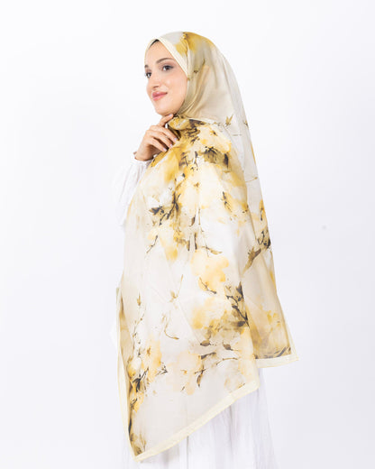 Fransız İpeği D017 Sarı, çiçekli desenli, 75 × 185 cm şal – görsel 3