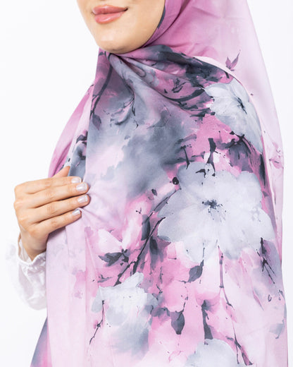 Fransız İpeği D017 Pembe, çiçekli desenli, 75 × 185 cm şal – görsel 1