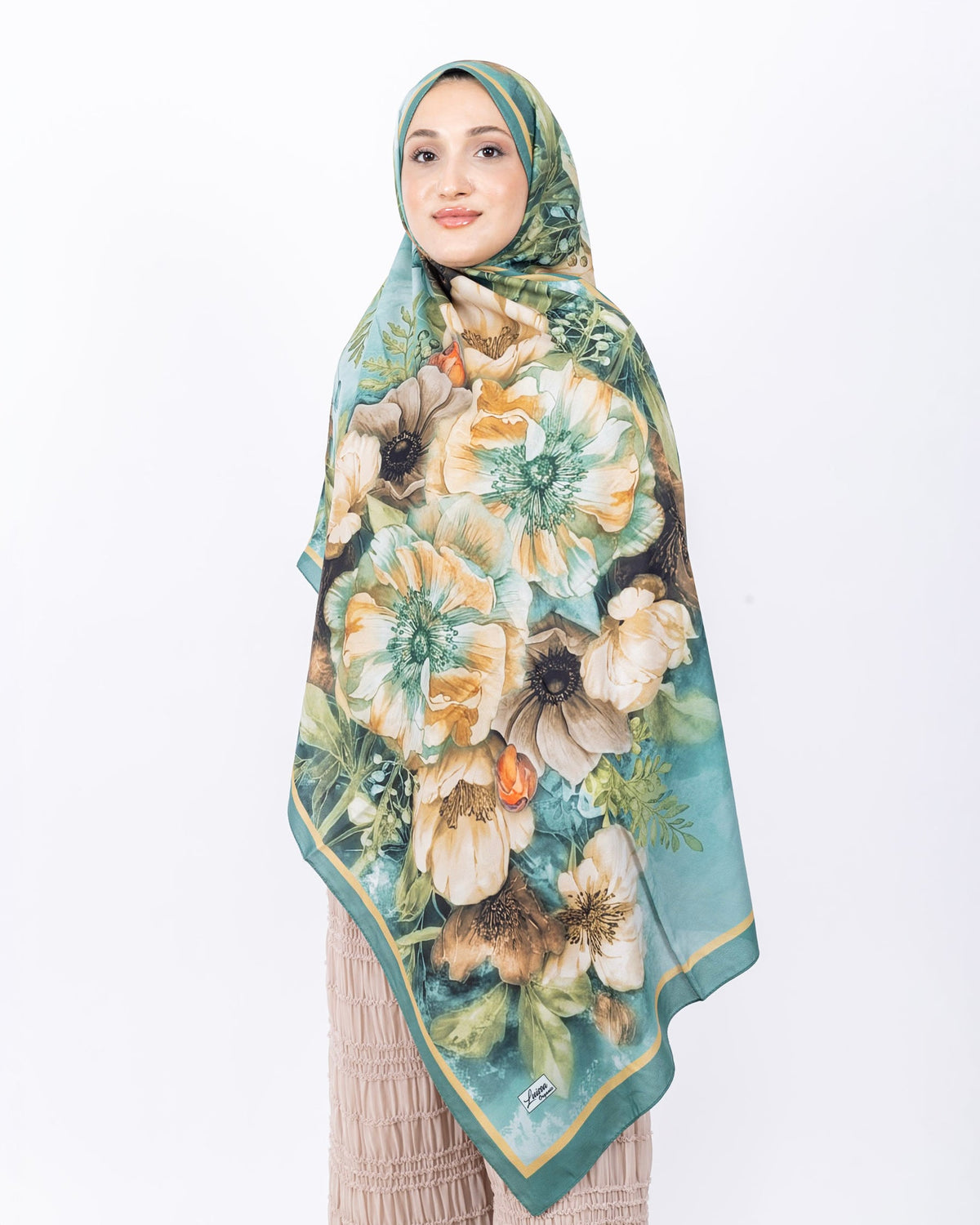 Mikro Soft Şal D006 Mint Yeşili, çiçekli desenli, 75 × 185 cm şal – görsel 2