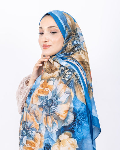 Mikro Soft Şal D006 İndigo Mavi, çiçekli desenli, 75 × 185 cm şal – görsel 3