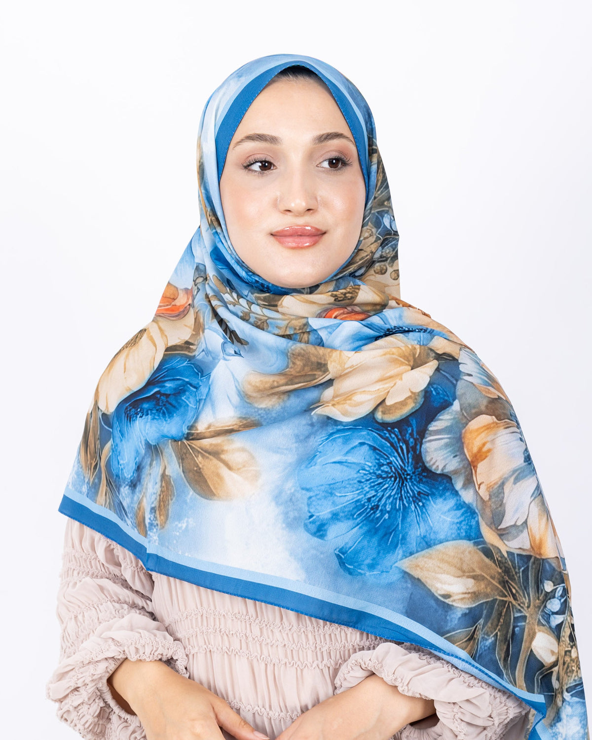 Mikro Soft Şal D006 İndigo Mavi, çiçekli desenli, 75 × 185 cm şal – görsel 4