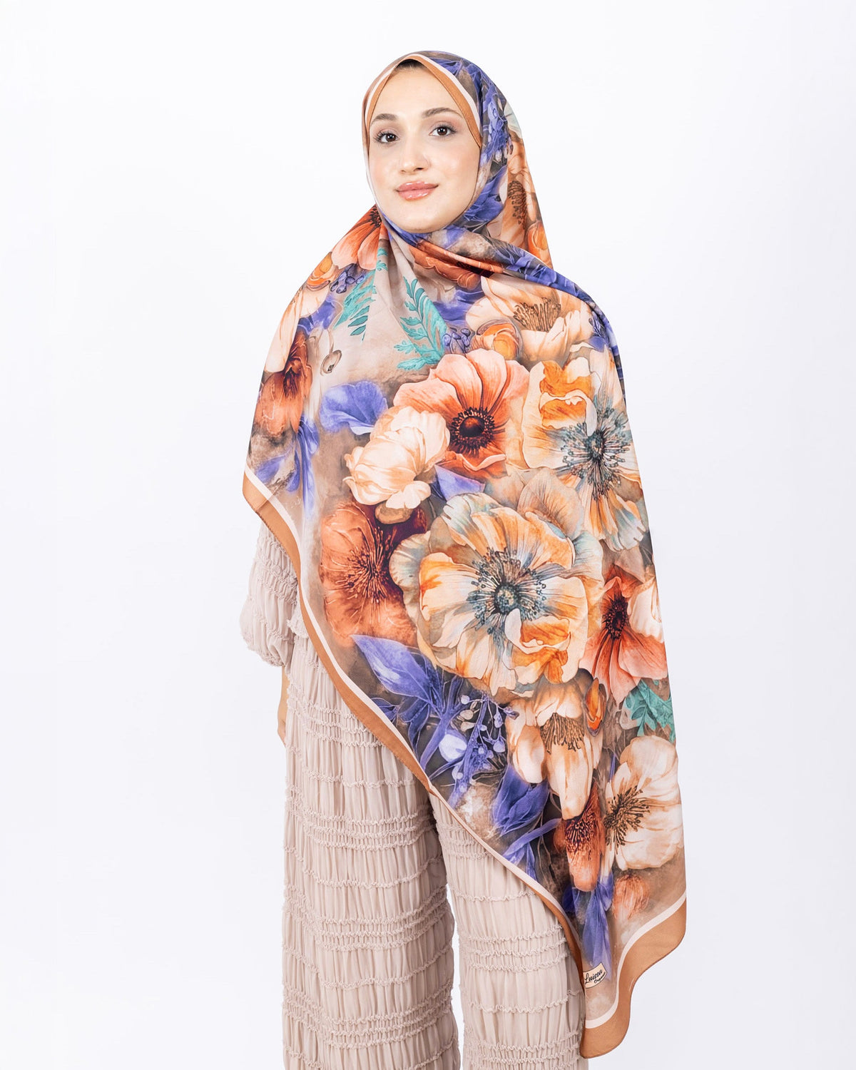 Mikro Soft Şal D006 Somon, çiçekli desenli, 75 × 185 cm şal – görsel 2