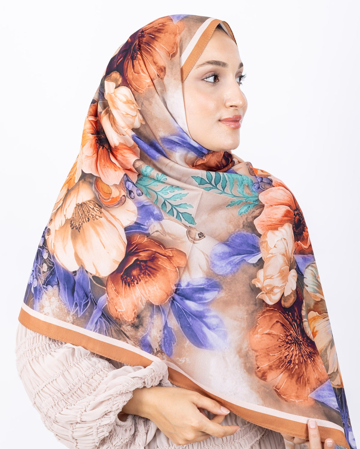Mikro Soft Şal D006 Somon, çiçekli desenli, 75 × 185 cm şal – görsel 3