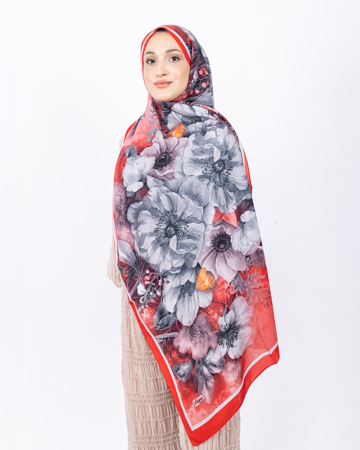 Mikro Soft Şal D006 Kırmızı, çiçekli desenli, 75 × 185 cm şal – görsel 2