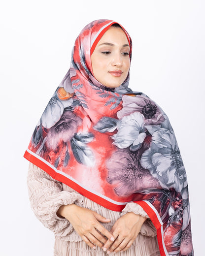 Mikro Soft Şal D006 Kırmızı, çiçekli desenli, 75 × 185 cm şal – görsel 1
