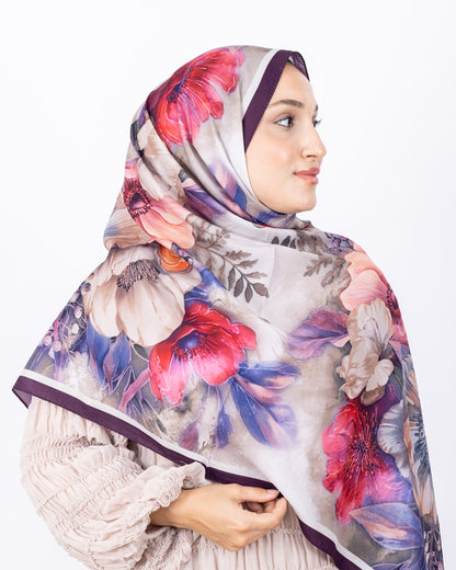 Mikro Soft Şal D006 Mürdüm, çiçekli desenli, 75 × 185 cm şal – görsel 3